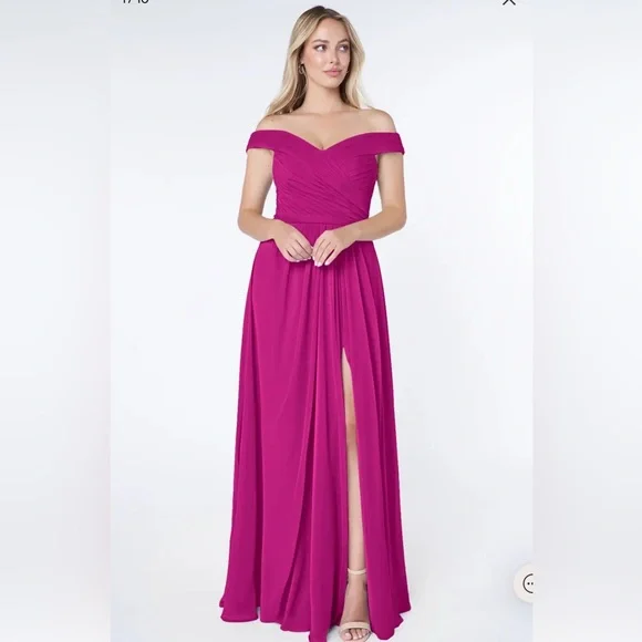 Azazie Audrianna Fuchsia Off-Shoulder Dress - Picture 1 of 11